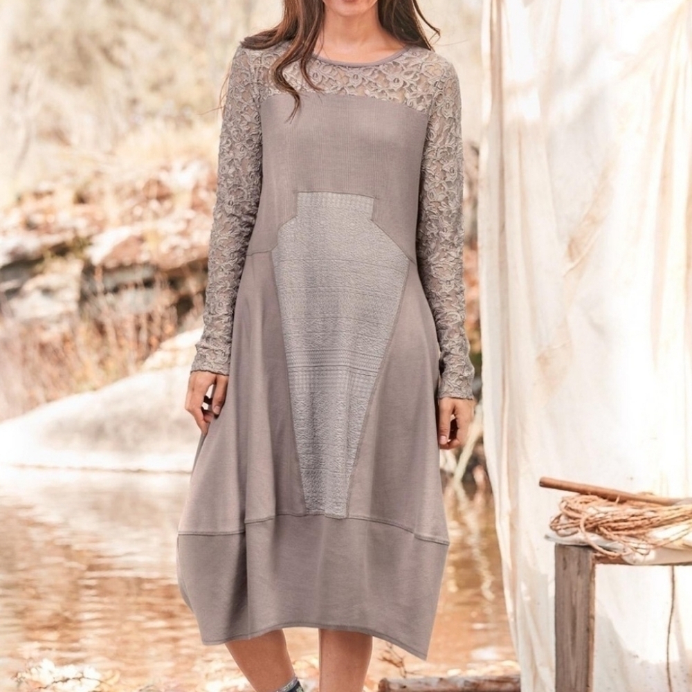 Sundance Manette Taupe Gray Thermal Lace Dress M